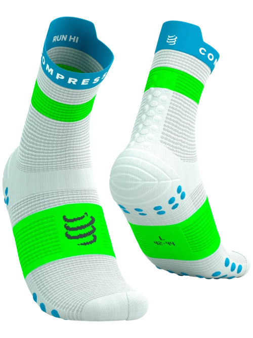 Compressport Pro Racing Socks V4.0 Run High White/Norse Blue/Neon Green