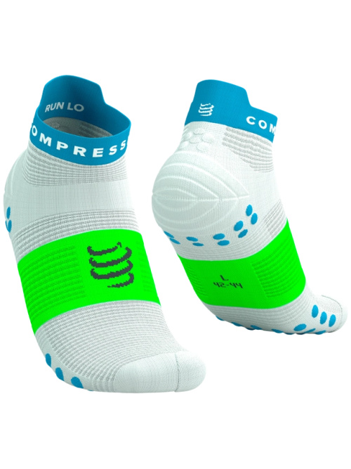 Compressport Pro Racing Socks V4.0 Run Low White/Norse Blue/Neon Green
